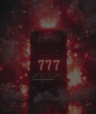 Slot 777 illuminata di rosso con una corona sopra